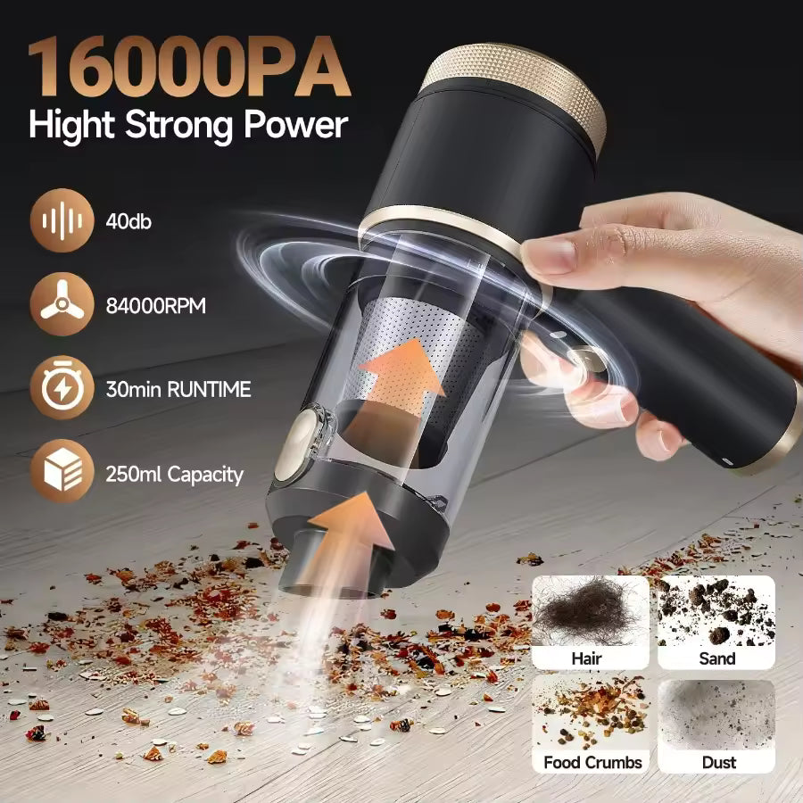 Dodoto Lux Air V3 cordless mini handheld vacuum cleaner, 16000Pa suction power.