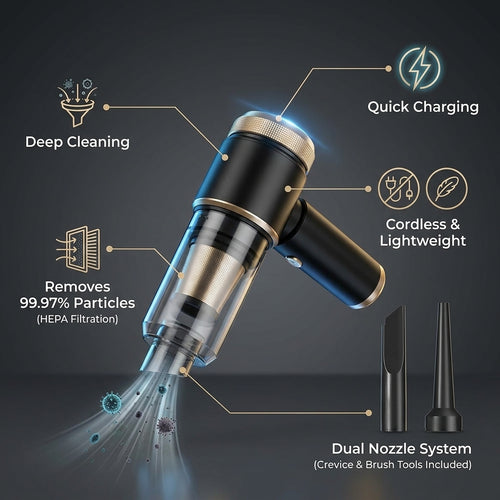 Dodoto Lux Air V3 cordless mini handheld vacuum cleaner, 16000Pa suction power.